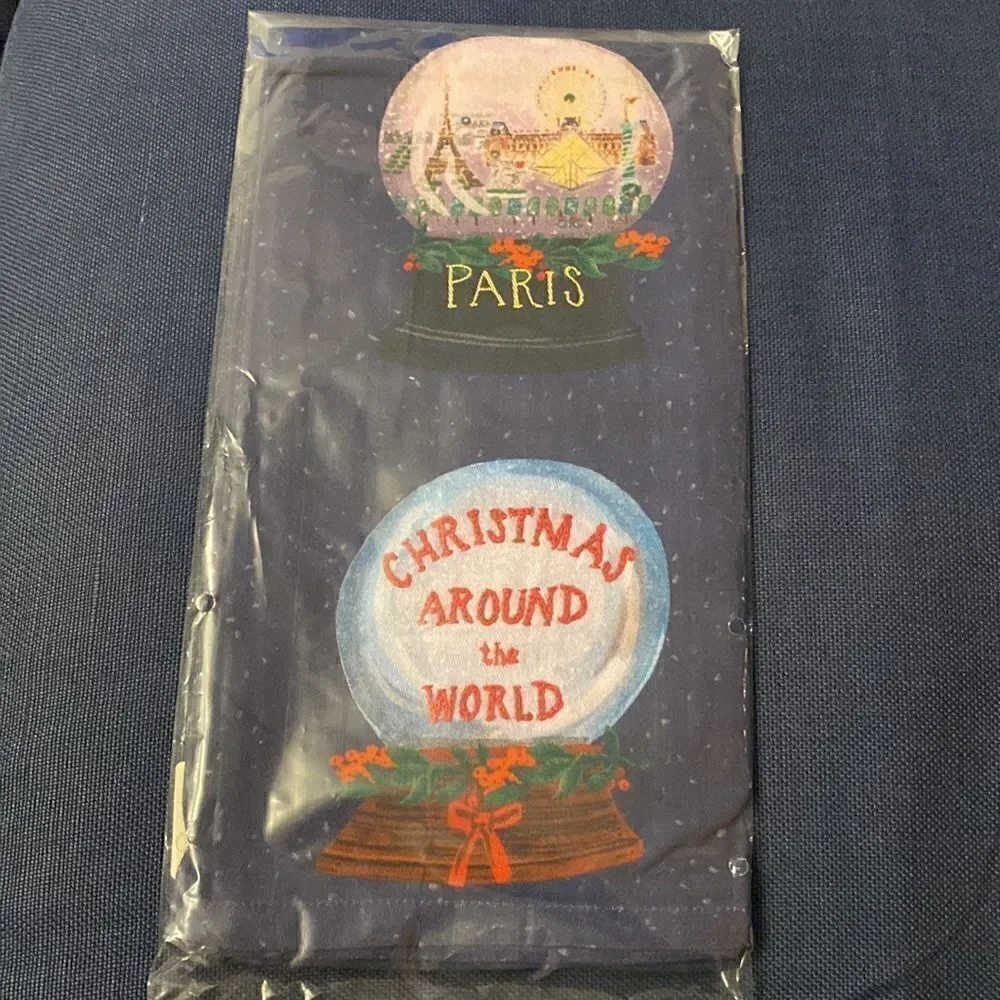 NWT ANTHROPOLOGIE Travel Snow Globes Dish Towel Blue